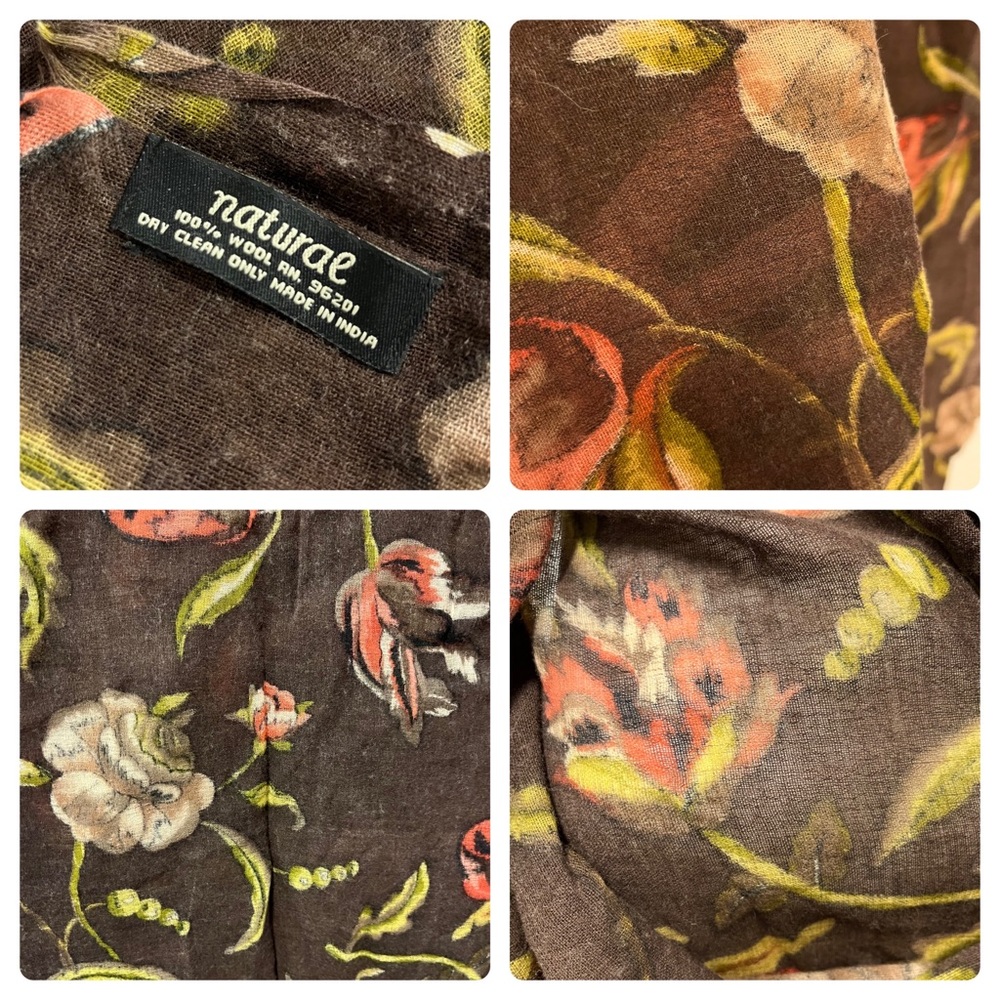 Vintage 100% Wool Brown Rectangular Lightweight F… - image 3